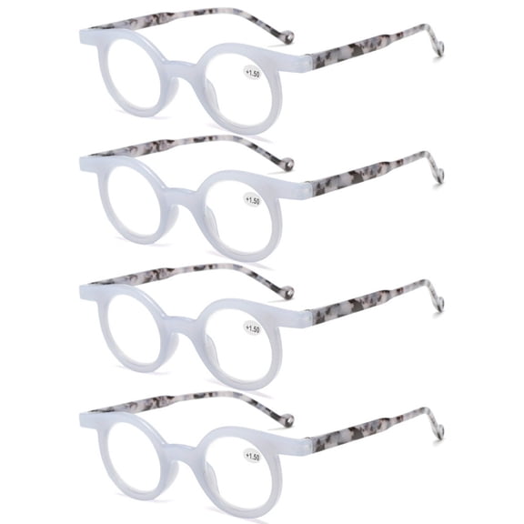 4 Pairs of Women Gray Small Round Reading Glasses 2.50 Men Retro Personalized Spring Hinges Candy Color Presbyopic Glasses +2.50