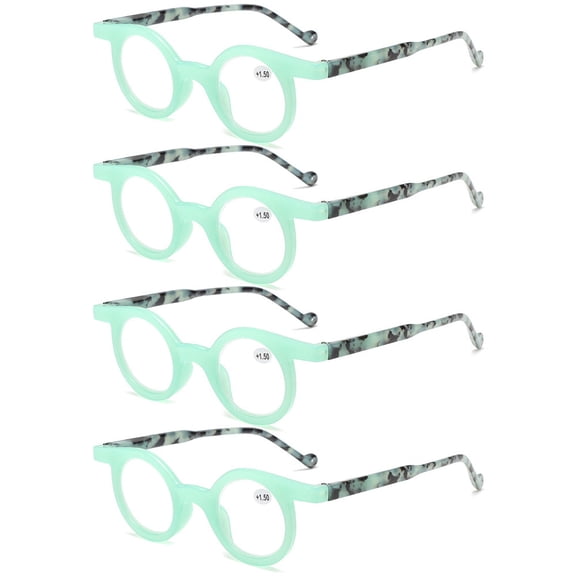 4 Pairs of Women Green Small Round Reading Glasses 3.50 Men Retro Personalized Spring Hinges Candy Color Presbyopic Glasses +3.50