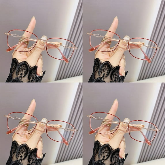 4 Pairs of Women Rectangular Blue Light Blocking Reading Glasses 3.00 Men Metal Red Presbyopic Glasses Readers +3.0