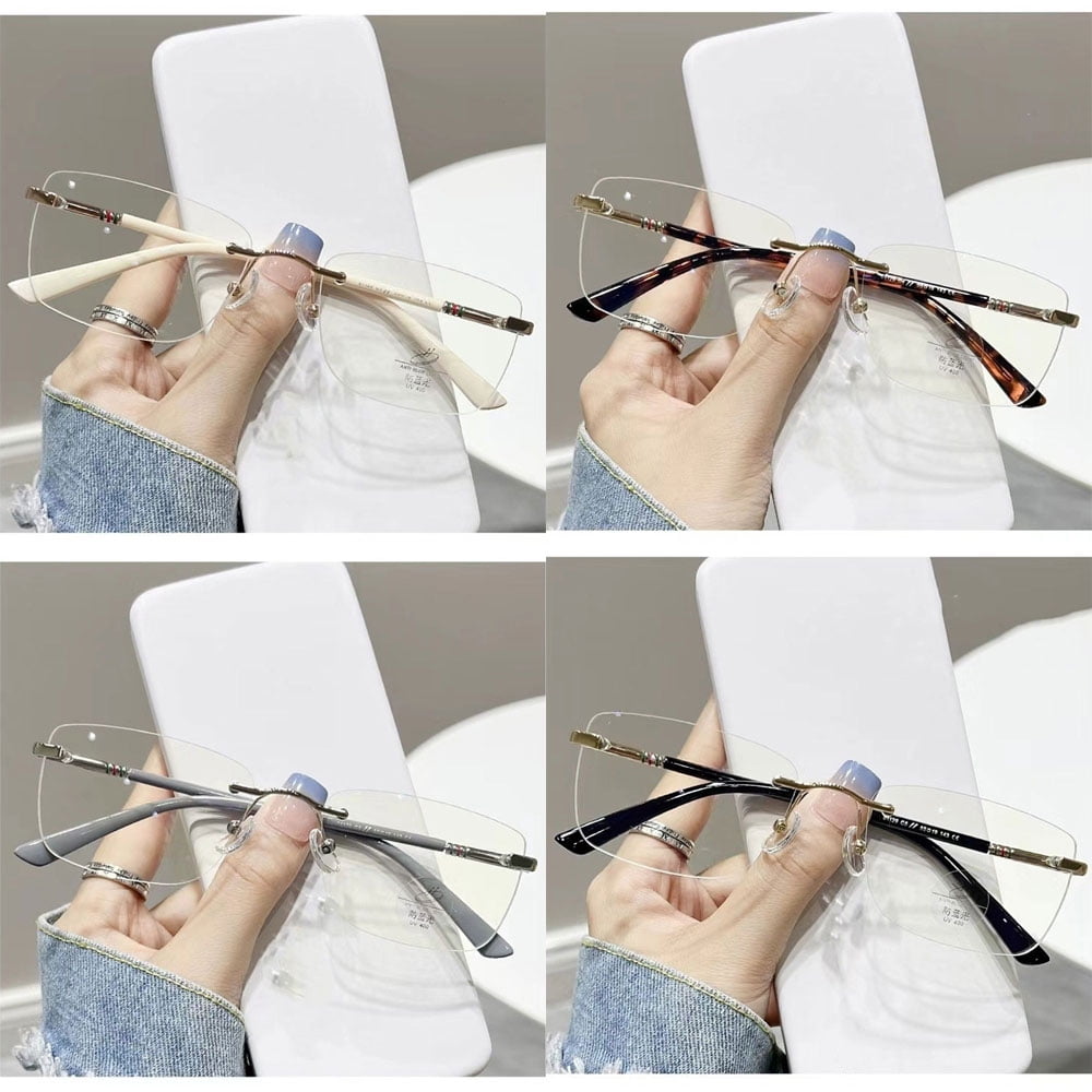 4 Pairs of Women Rimless Rectangular Reading Glasses 3.50, Men Frameless Metal Blue Light Blocking Readers +3.50 Strength