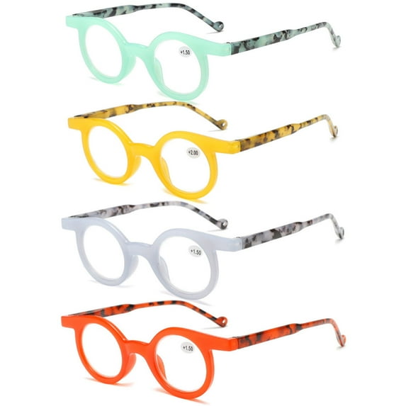 4 Pairs of Women Small Round Reading Glasses Men Retro Personalized Spring Hinges Candy Color Presbyopic Glasses +3.00