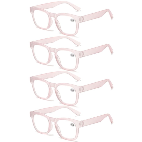4 Pairs of Women Thick Square Pink Clear Reading Glasses 3.50, Fashion Trendy Classic Candy Color Transparent HD Readers +3.50 Strength