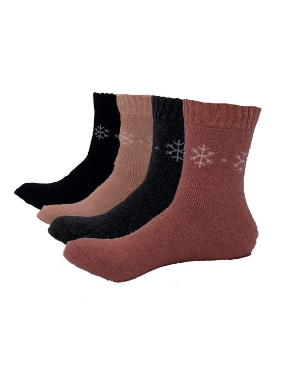 4 Pairs of Women's Thermal Soft Comfort Thick Casual Warm Lamb Wool Crew Socks (Flake)