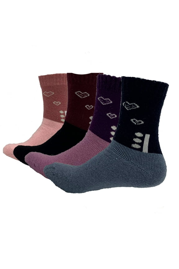 4 Pairs of Women's Thermal Soft Comfort Thick Casual Warm Lamb Wool Crew Socks (Hearts)