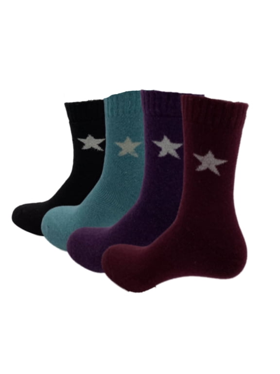 4 Pairs of Women's Thermal Soft Comfort Thick Casual Warm Lamb Wool Crew Socks (Style 1)