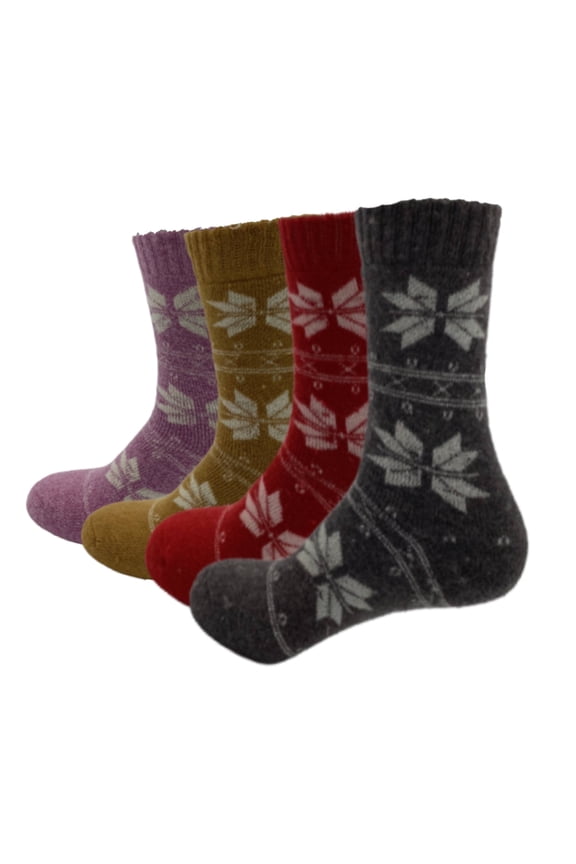 4 Pairs of Women's Thermal Soft Comfort Thick Casual Warm Lamb Wool Crew Socks (Style 2)