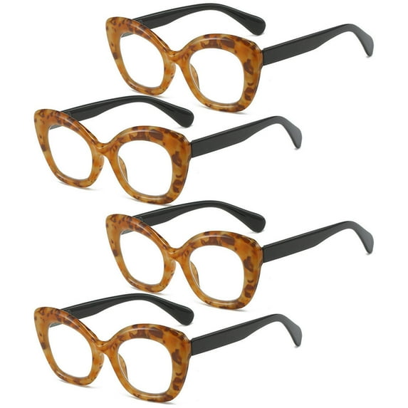 4 Pairs of Womens Cat Eye Spring Hinge Reading Glasses 2.0 Thick Butterfly Shape Yellow Tortoise Shell Readers 2.0