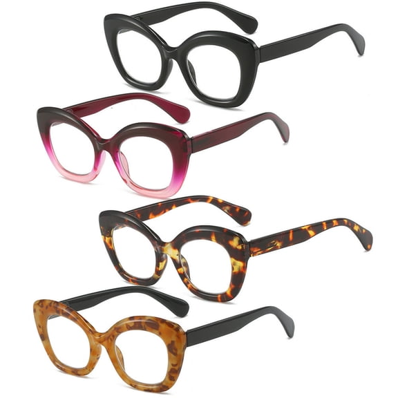 4 Pairs of Womens Cat Eye Spring Hinge Reading Glasses 3.5 Thick Butterfly Shape Readers 3.5
