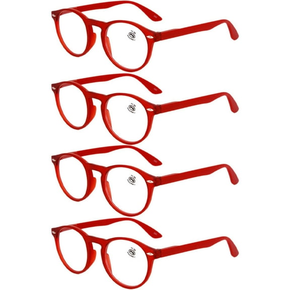 4 Pairs of Womens Red Vintage Round Reading Glasses Stylish Mens Classic Spring Hinge Readers +3.50
