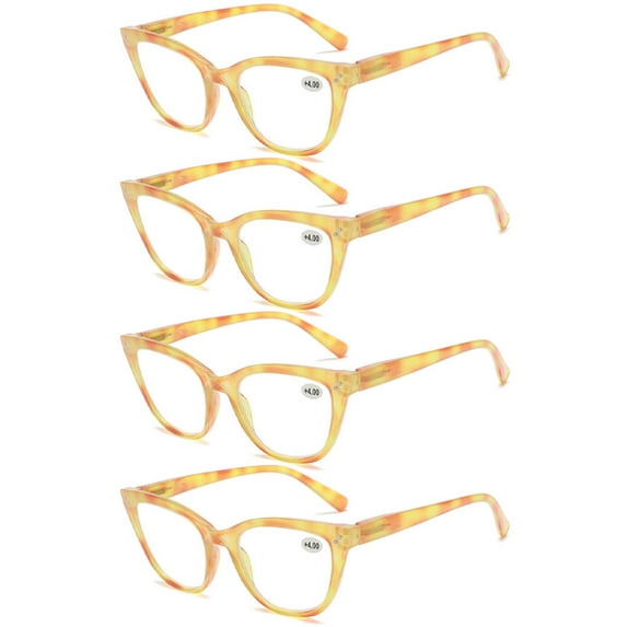 4 Pairs of Yellow Floral Cat Eye Reading Glasses 1.00 Ladies Spring Hinge Readers +1.00 for Women HD
