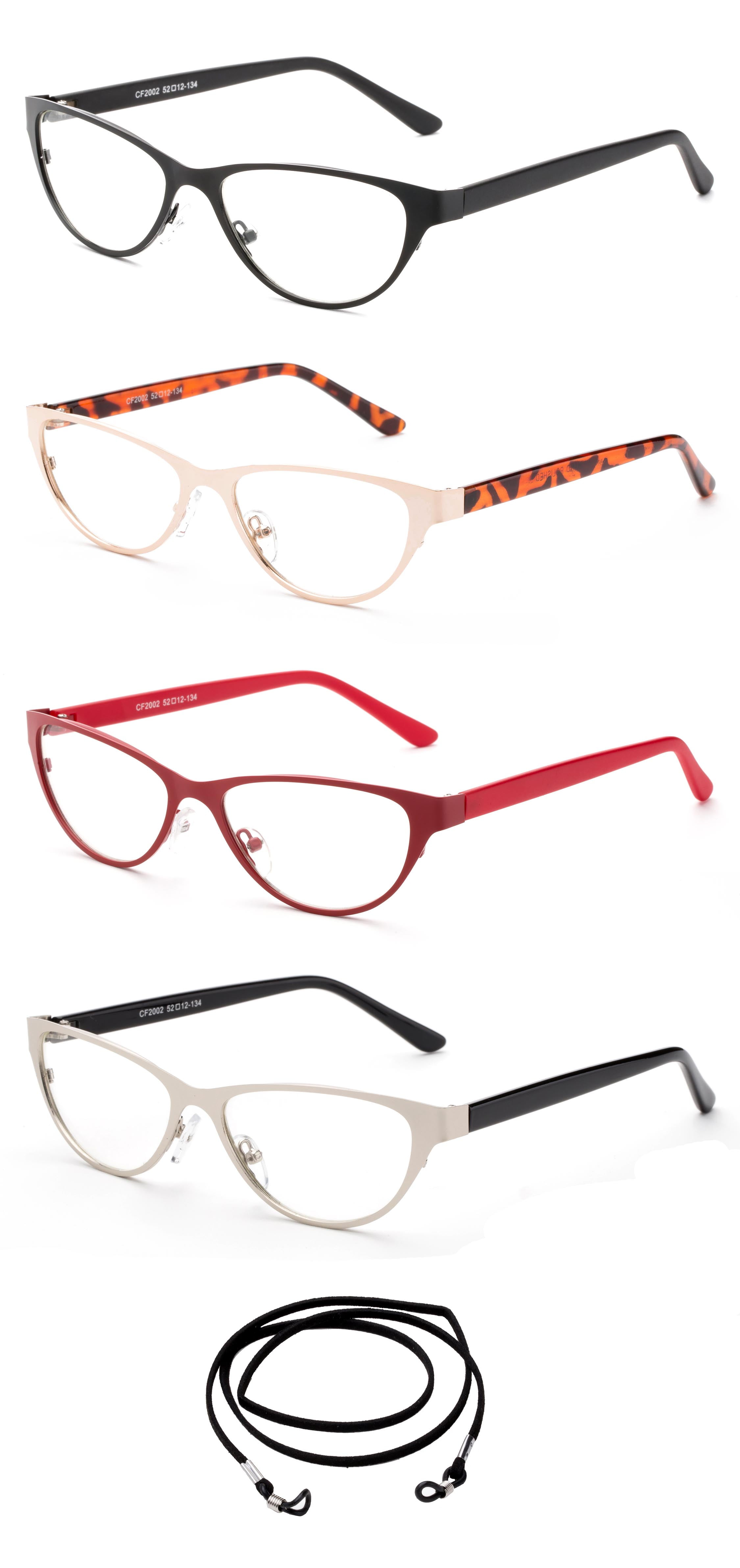 4 PairsNewbee Fashion - "Staryle" Slim Fit Cateye Premium Comfortable Reading Glasses with Landyard, +1.75