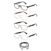 4 PairsNewbee Fashion - "Ultaz" Slim Fit Squared Spring Hinge Premium Reading Glasses with Landyard, +1.75