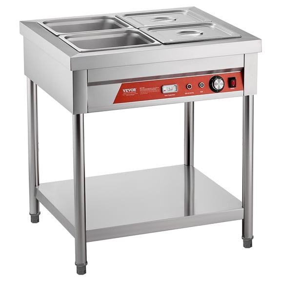 4-Pan Commercial Food Warmer with Undershelf  1500W Electric Steam Table for 1/2 Size Pans  Stainless Steel Buffet Server for Restaurant, Party, Hotel Catering