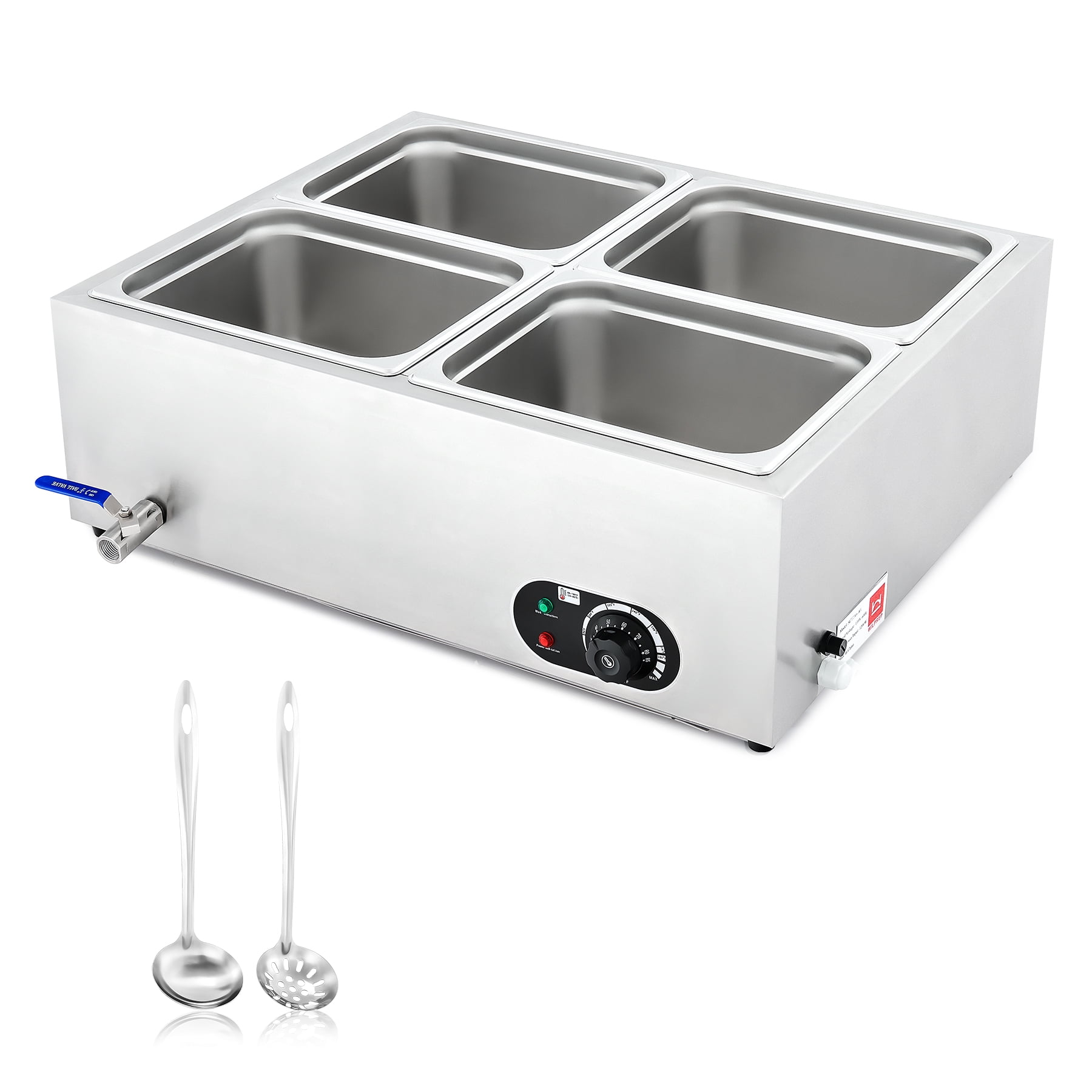 Loyalheartdy Commercial Bain Marie Buffet Food Warmer 4 Pan Stainless Steel  Steam Table w/Temperature Control for Catering 850W