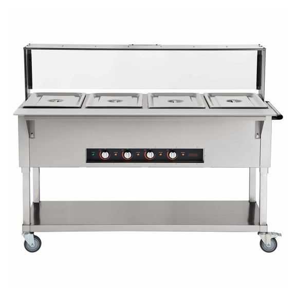 4-Pan Food Warmer, 20.6QT Electric Buffet Server with Sneeze Guard, 2000W Stainless Steel Catering Table for Parties Restaurants