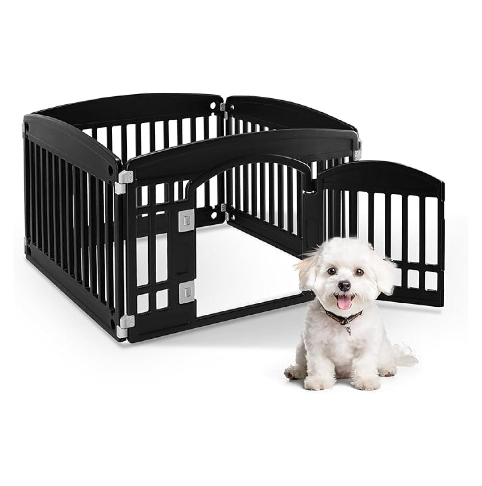 4 Panel 24" Plastic Dog Playpen, Folding & Portable Pet Playpen for Indoor & Outdoor Use, Safe & Secure Fence, Ideal for Small to Medium Dogs, Black