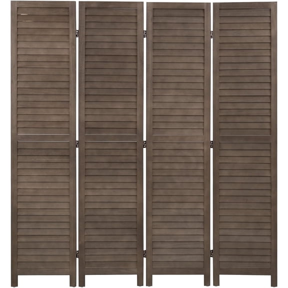 4-Panel 5.75 FT Tall Wood Room Divider, Dark Brown Folding Privacy Screen for Dorm, Bedroom, or Office