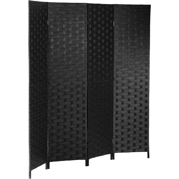 4 Panel 6FT Wood Room Divider, Handwoven Mesh Privacy Screen, Freestanding Folding Partition Wall for Home Office, Natural