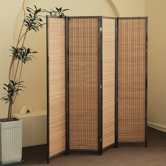 4 Panel Bamboo Room Divider - 5.6 ft Tall Folding Privacy Screen for Room Separation, Natural Brown (67 x 61.4 inches)