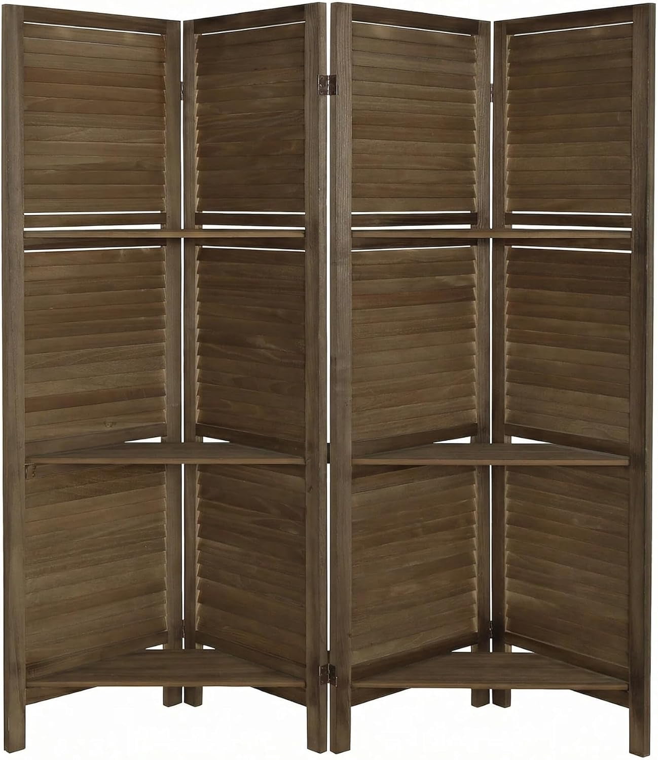 4 Panel Bamboo Room Divider with Shelves, Lightweight Privacy Screen for Bedroom Home Office, No Assembly Required