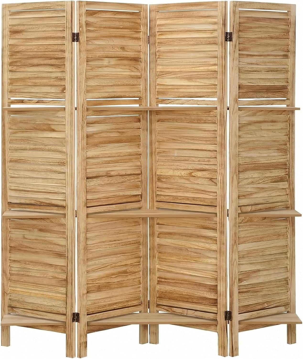 4 Panel Bamboo Room Divider with Shelves, Lightweight Privacy Screen for Bedroom Home Office, No Assembly Required