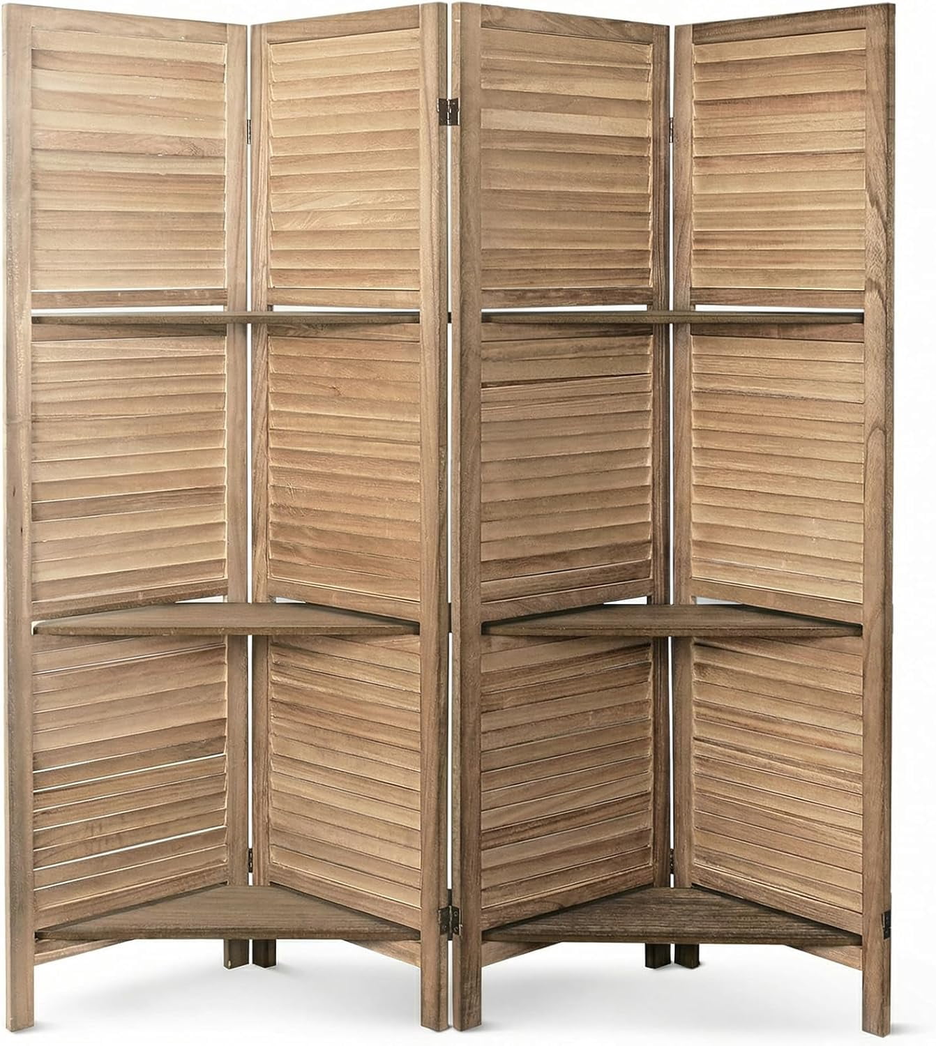 4 Panel Bamboo Room Divider with Shelves, Lightweight Privacy Screen for Bedroom Home Office, No Assembly Required