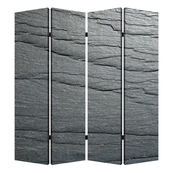 4 Panel Canvas and Metal Frame Room Divider, Slate Gray- Saltoro Sherpi