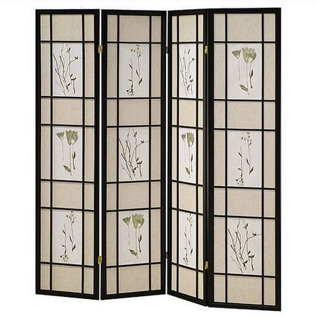 4 Panel Floral Shoji Screen, Room Divider
