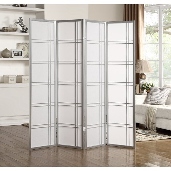 4-Panel Foldable Room Divider Screen With Silver-Tone Frame