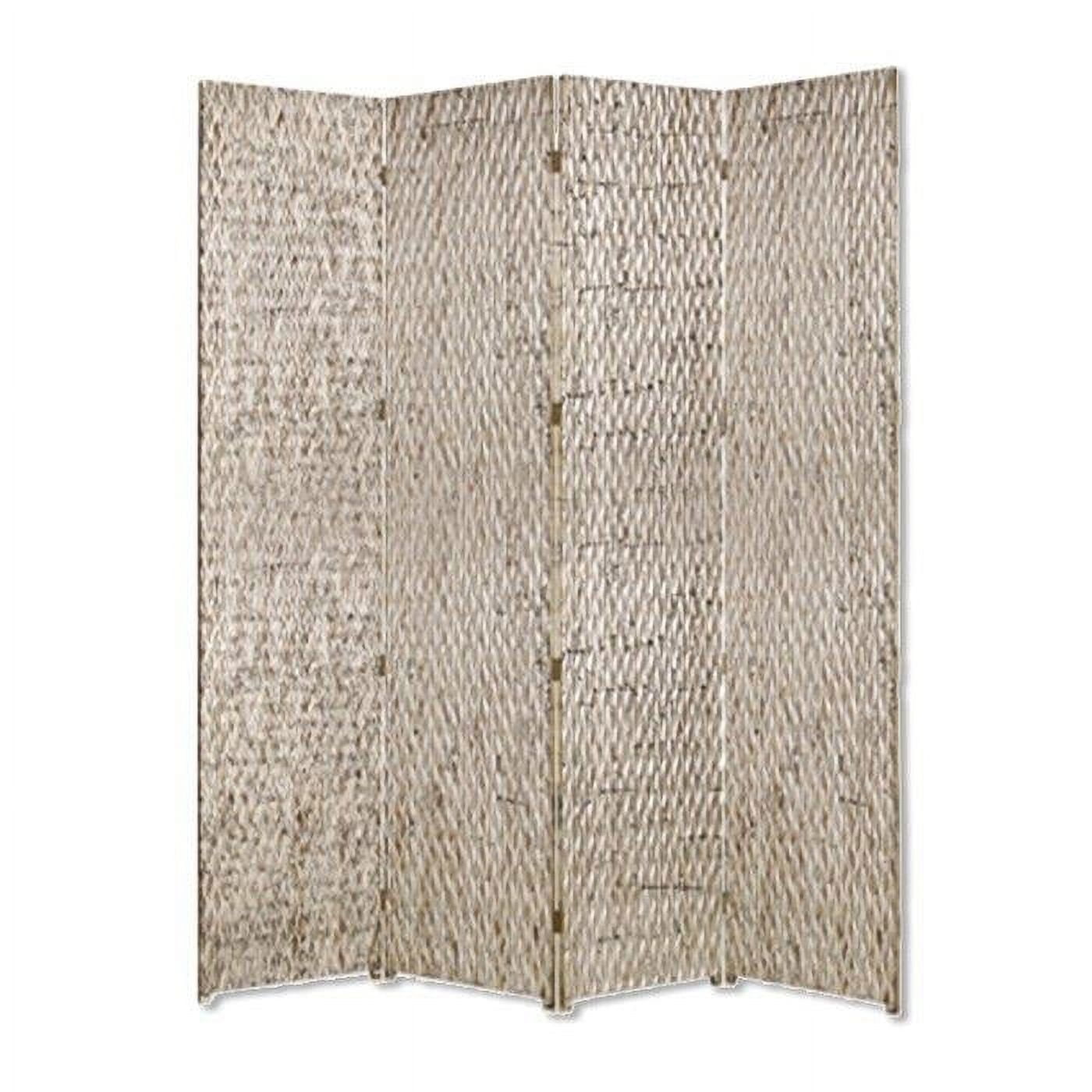 4 Panel Foldable Room Divider with Patterned Wood Panelling, Silver ...