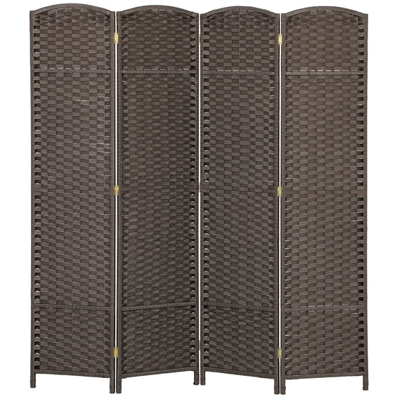 4 Panel Folding Room Divider Screen, 5.6 ft Tall Freestanding Privacy Screen, Arched Pine Wood Frame Partition for Home Office, Brown