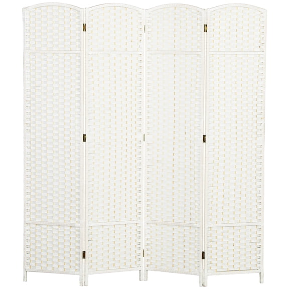 4 Panel Folding Room Divider Screen, 5.6 ft Tall Freestanding Privacy Screen, Arched Pine Wood Frame Partition for Home Office, White