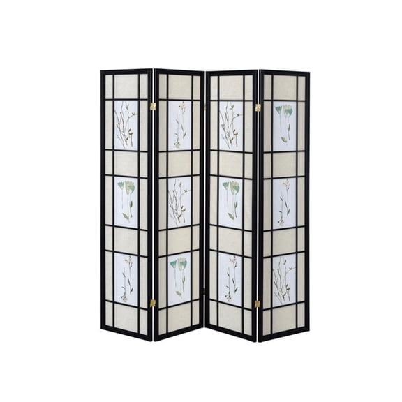 4-Panel Folding Screen with Floral Motif, Multicolor