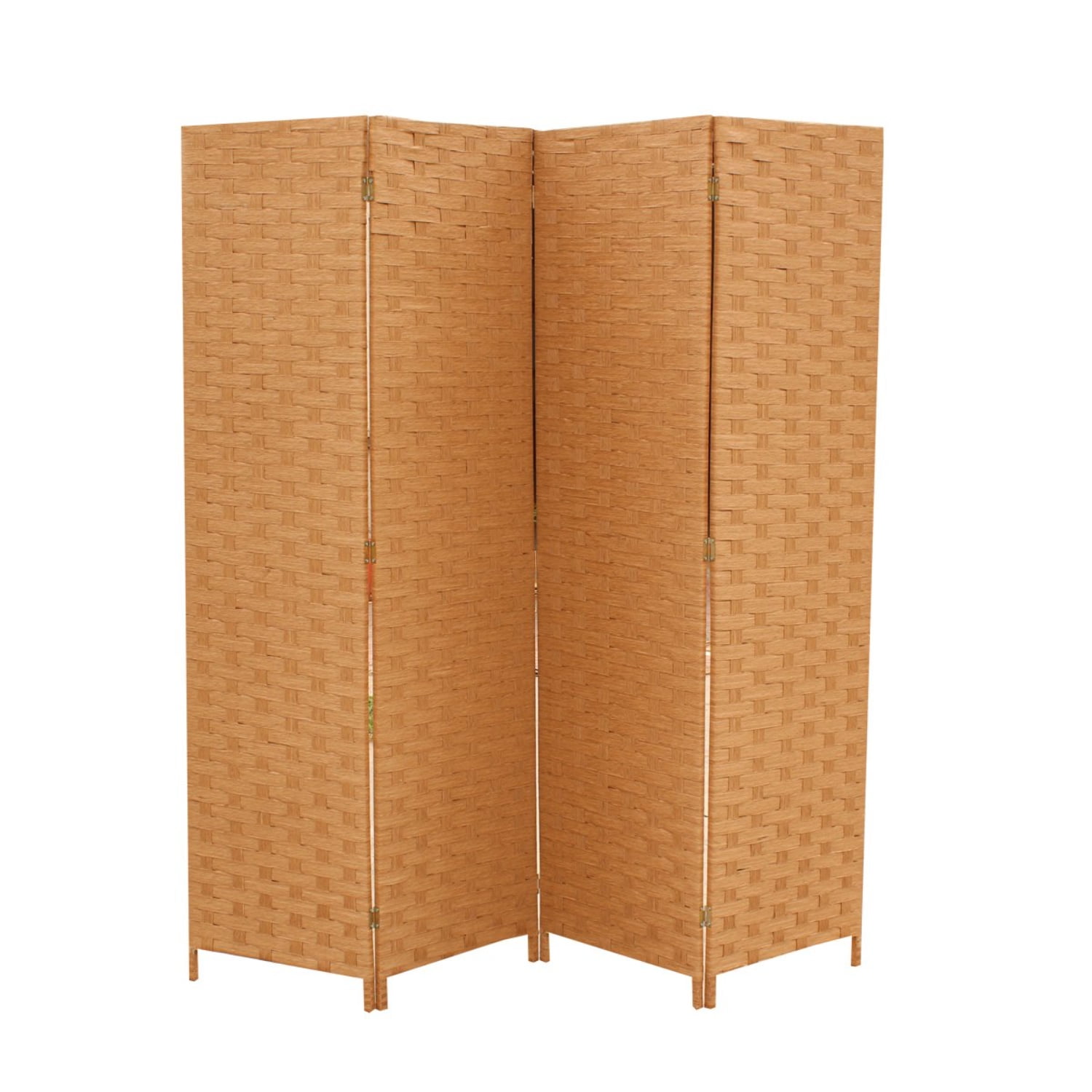 Natural Woven Wood 4-Panel Folding Room Divider
