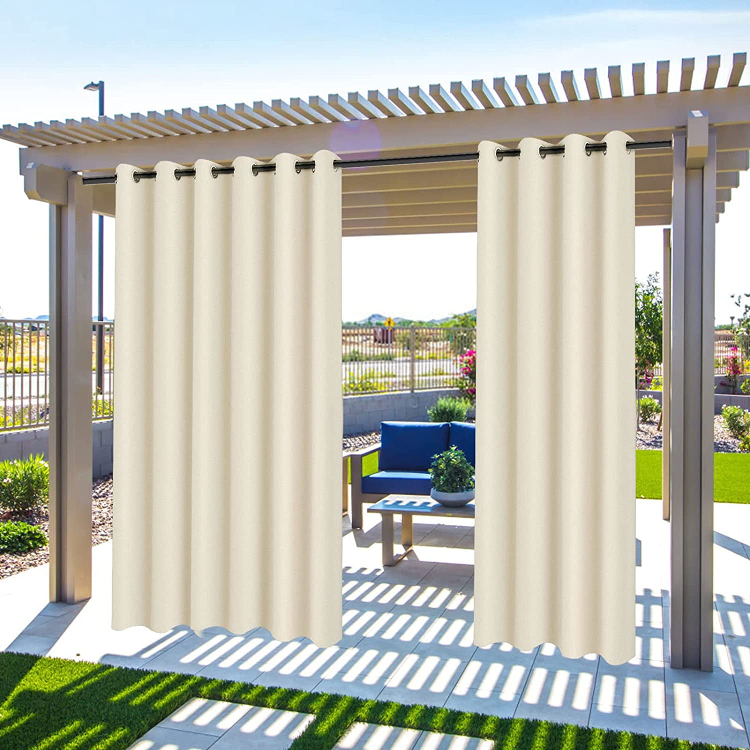 (4 Panel) Gazebo Patio Outdoor Curtains -Waterproof Garden Blackout Thermal Insulated Sun Shades Grommet Privacy Curtain for Pergola Porch, Beige, W52 x L84 in