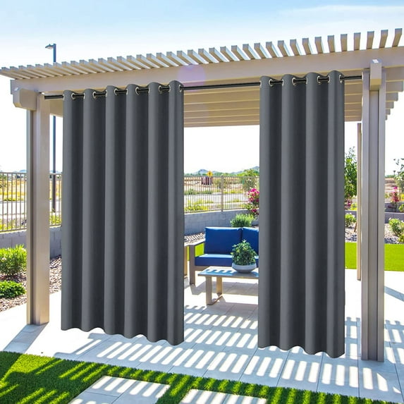 (4 Panel) Gazebo Patio Outdoor Curtains -Waterproof Garden Blackout Thermal Insulated Sun Shades Grommet Privacy Curtain for Pergola Porch, Dark Gray, W52 x L108 in