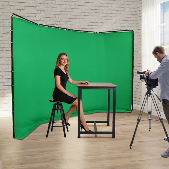 4-Panel Green Screen Backdrop with Frame, 4x2.4m Chroma Key Background Kit, Portable Foldable Green Screen for Studio, Video, and Photography Use