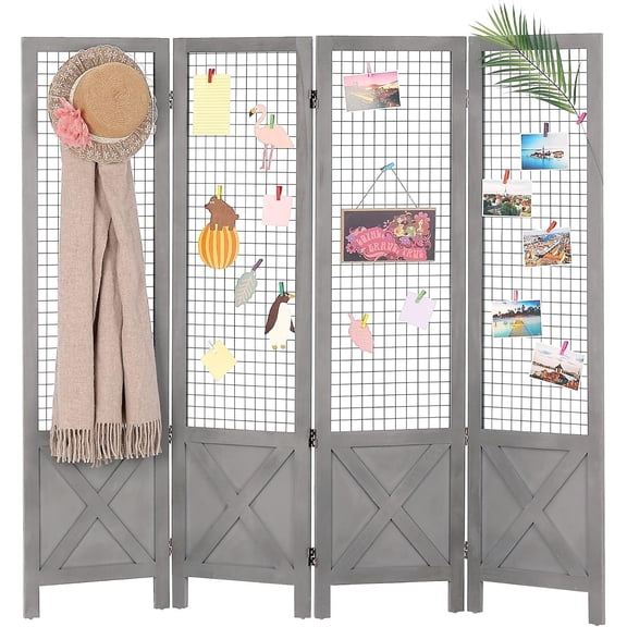4 Panel Gridwall Display, Portable Freestanding Display Board for Craft/Art Shows, Retail, Events, Decorative Room Divider Folding Screens, Grey