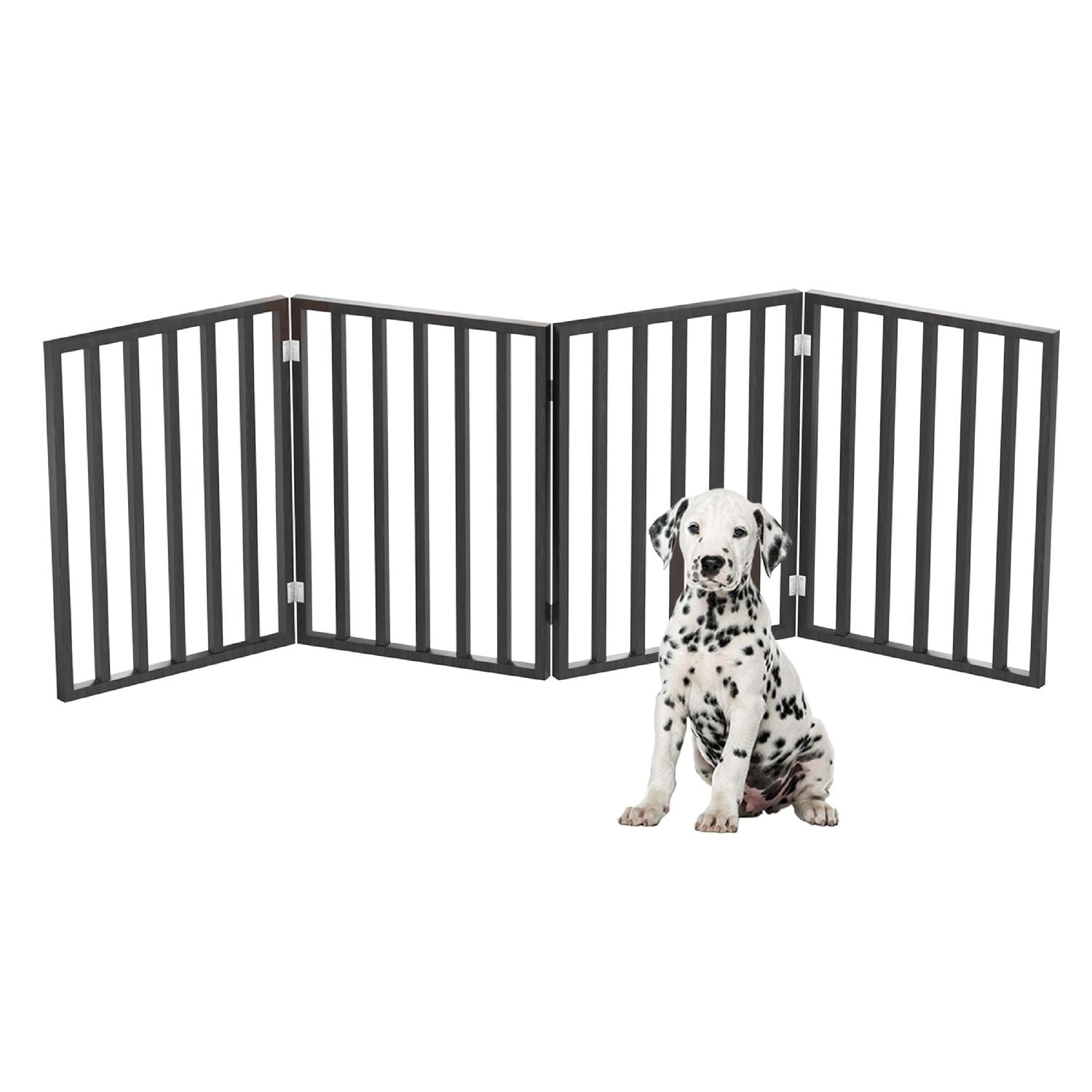 4-Panel Indoor Foldable Dog Fence for Stairs, Hallways, or Doorways - 72x24-Inch Wood Freestanding Dog Gates  (Black)
