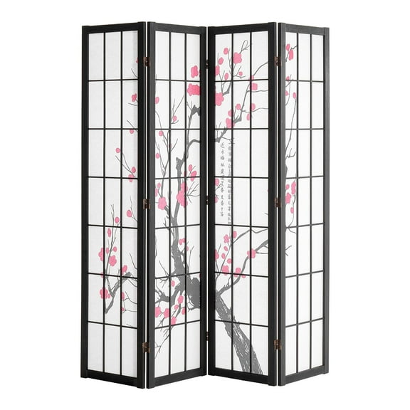 4-Panel Japanese Room Divider Screen | Wood Folding Privacy Screen for Home, Office, Restaurant, Bedroom | Portable Decorative Partition for Room Separation & Stylish Indoor Decor