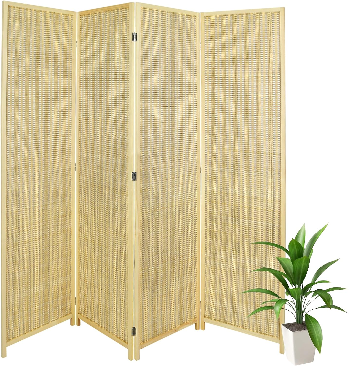4 Panel Louver Wood Room Divider 5.6ft.Tall Folding Privacy Screen