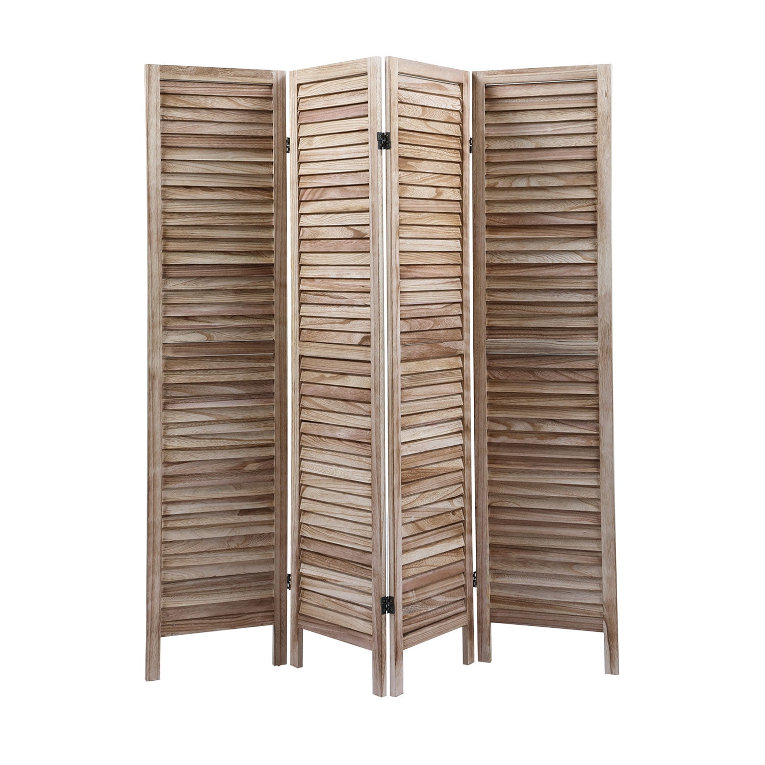 4 Panel Louvered Room Divider, 5.6 Ft Tall Foldable Privacy Screen for Home Office, Nature