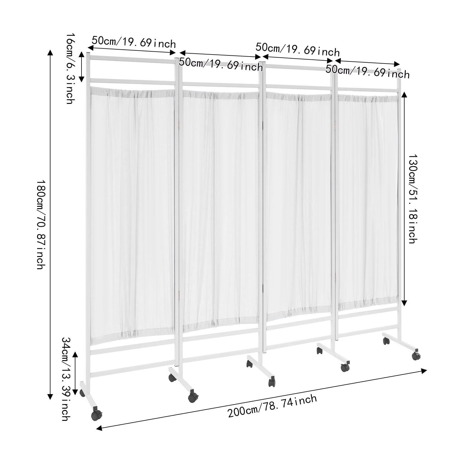 4-Panel Medical Room Divider, Medical Privacy Screen, Portable and Foldable Medical Room Divider White