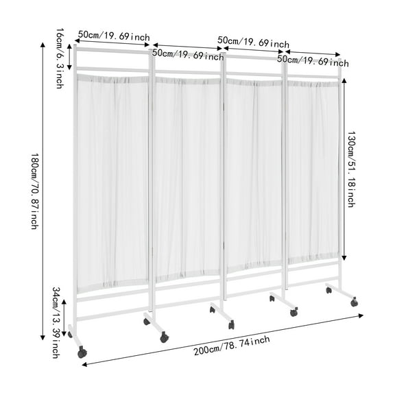 4-Panel Medical Room Divider, Medical Privacy Screen, Portable and Foldable Medical Room Divider White