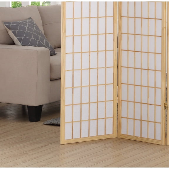 4 Panel Oriental Shoji Screen / Room Divider, Natural,