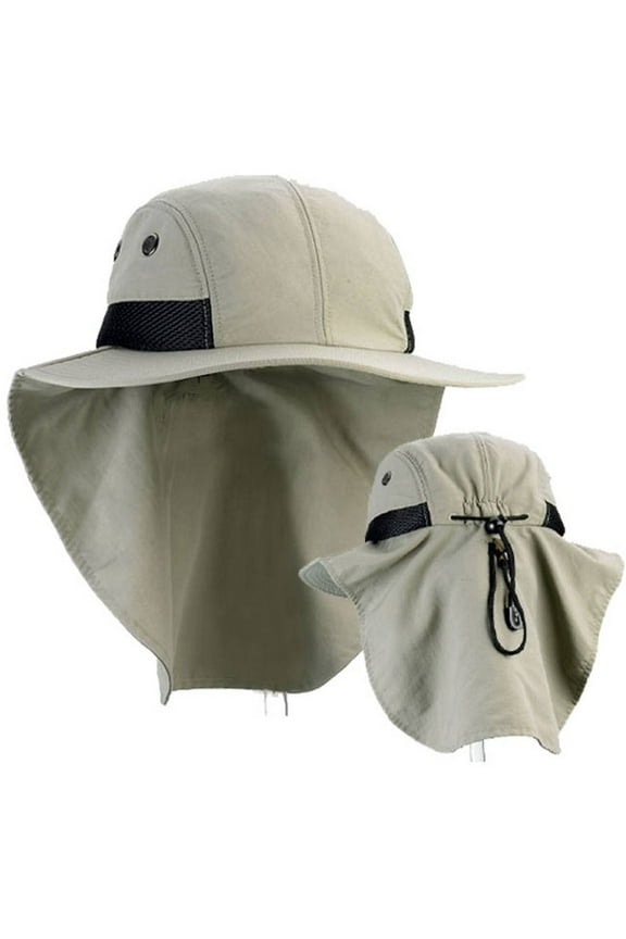 4 Panel Outdoor Hat Flap Cap w/ Wide Brim, Olive