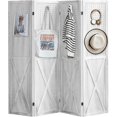 thumbnail image 1 of 4 Panel Pegboard Wood Room Divider, 5.6Ft Pegboard Display Folding Privacy Screens, Peg Board Display Freestanding for Trade Show Craft Show Home Wall Organizer, Retro White, 1 of 18