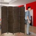 thumbnail image 1 of 4-Panel Rattan Room Divider, Freestanding Folding Privacy Screen for Indoor Use,  Brown, 1 of 7
