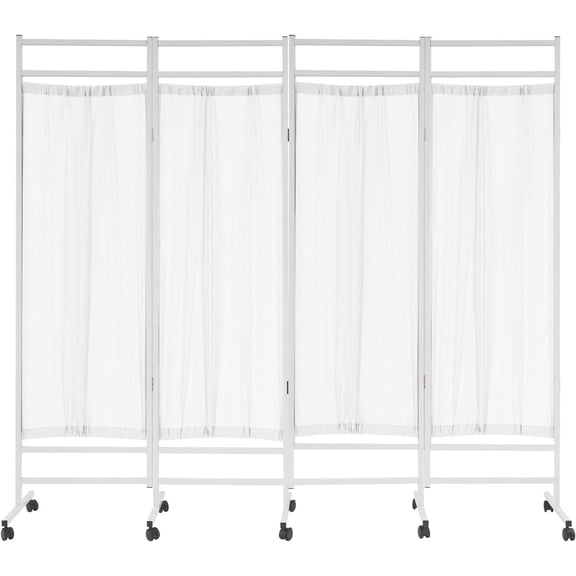 4-Panel Rolling Medical Privacy Screen, 79" W x 71" H, Foldable Floor-Standing Divider with 10 Braked Wheels