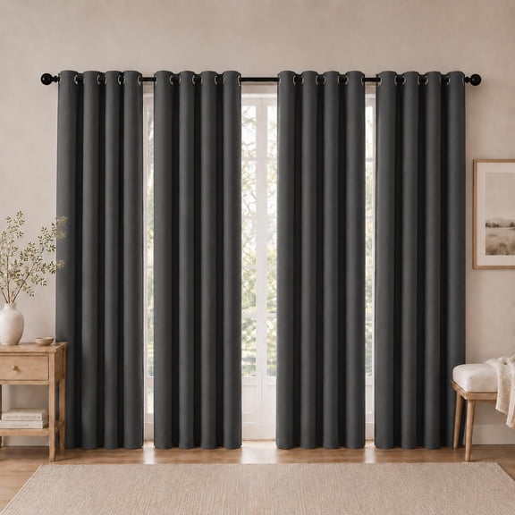 4-Panel Room Darkening Curtains, 84 Inch Length, Insulated Thermal Grommet Drapes, Blackout Window Treatment (60-90%), Energy Efficient, Noise Reducing, Pack of 4, 52x84, Charcoal Grey